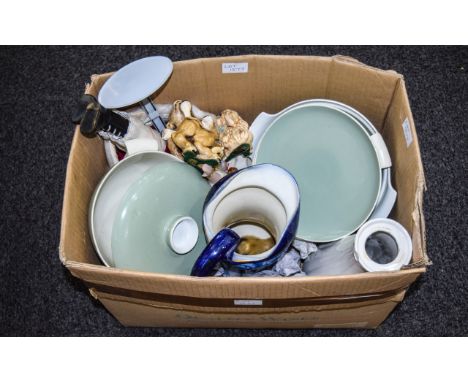 Box Of Misc Pottery And Collectables, Vases, Figures, Some Poole, Pendelfin etc