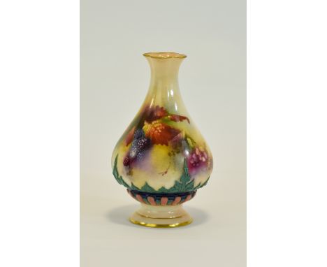 Royal Worcester Hadley Ware Hand Painted Small Globular Shaped Vase ' Black Berries and Leaf's ' Stillife. c.1905. Stands 5.2