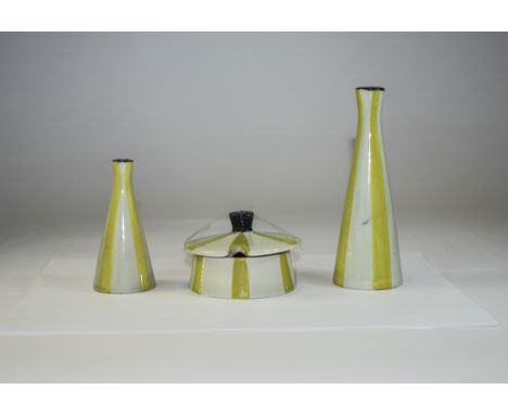 4 Piece Midwinter Cruet Set, Yellow and Cream Pattern, Jessie Tait Design, From The Claybourne Factory. c.1954. Height 5.75 I