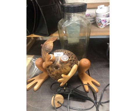 Novelty carved nut frog lamp &amp; Roses glass sweet jar