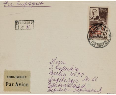 1935 - Polar flight  Moscow-San Francisco 1 r./10 k. on flight cover of the 20th September to Berlin - Cert. Mikulski (Yv. n.