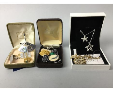 GROUP OF SWAROVSKI JEWELLERY, including a necklace, bracelet and brooch; along with other jewellery including silver rings an