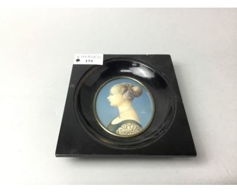 PROFILE PORTRAIT MINIATURE OF A YOUNG LADY, after the antique, in an ebonised frame