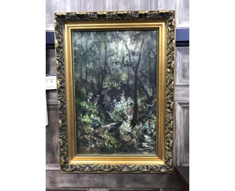 GIUSEPPE BERTOLINI, FOREST PATH, oil on panel signed, 46cm x 30cm, framed