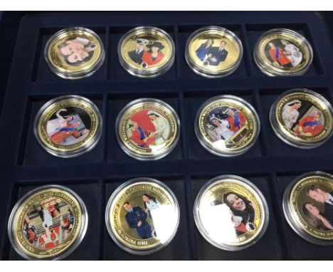 SET OF COOK ISLANDS GILT AND ENAMEL ROYAL WEDDING COMMEMORATIVE COINS DATED 2011