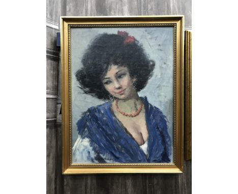 SIRIO DE BENEDICTIS, PORTRAIT OF A WOMAN, oil on board, signed, framed, along with AMANDA HUNTER PLOCKTON watercolour signed 