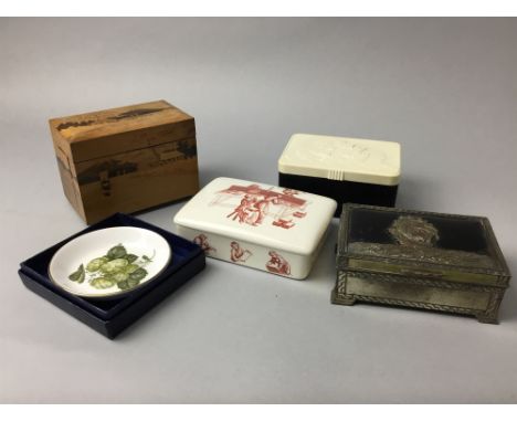 LOT OF CIGARETTE AND OTHER BOXES, including a Wedgwood example, along with a Royal Worcester dish