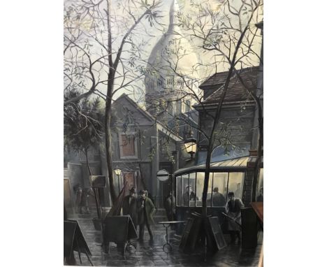 MODERN OIL PAINTING OF ST PAULS, LONDON, along with a Japanese printed panel (2)