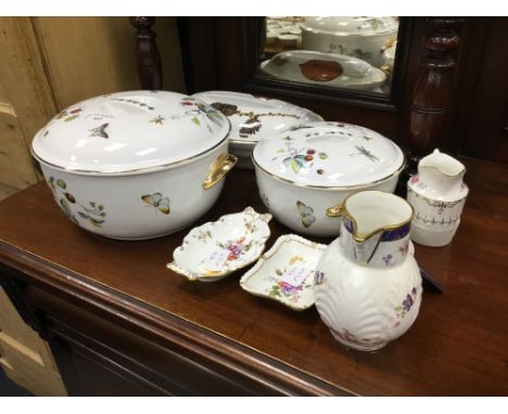 THREE ROYAL WORCESTER TUREENS AND COVERS, decorated with the Strawberry Fair and Wild Harvest patterns also a small group of 