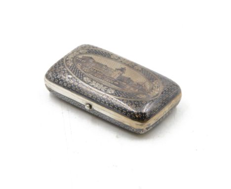 Early 20th century silver cigarette case, probably Persian, of rectangular form with rounded corners, decorated in niello wor