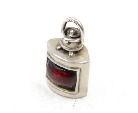 Late Victorian silver novelty miniature ship's lamp, the curved body set with red glazed panel, hallmarked with lion passant 