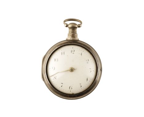 19TH CENTURY SILVER PAIR CASED GENTLEMAN'S POCKET WATCH with key wind movement, white enamel dial, black Arabic numerals and 