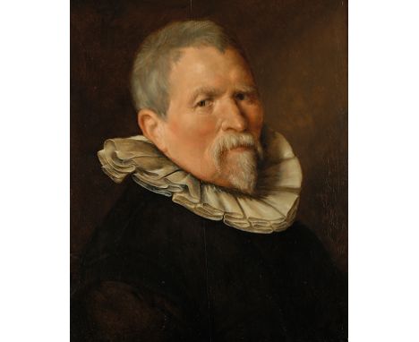 MANNER OF FRANS HALS (1582-1666) A portrait of a gentleman wearing a dark jacket and a white ruff, oil on chamfered panel, 48