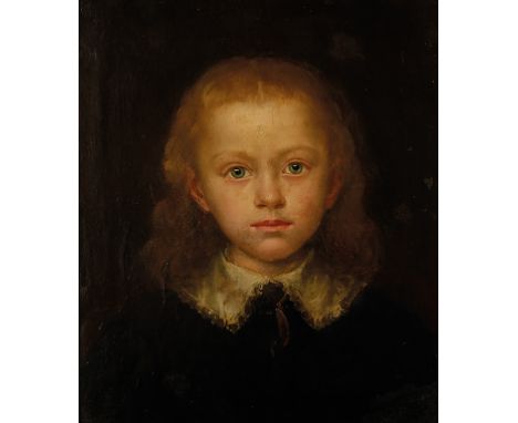 ENGLISH SCHOOL 18th/19th century A head and shoulders portrait of a young fair haired boy wearing a lace collar and gold lock