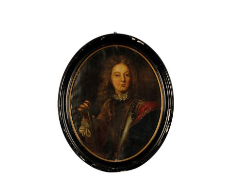 FRENCH SCHOOL, 18th century A half-length portrait of a young man wearing an armour breastplate over a tunic with lace collar