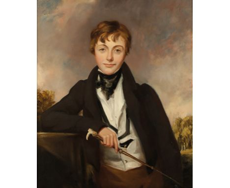 ENGLISH SCHOOL, 19th century A half length portrait of Roger Sturley Nunn (1813-1882) as a young man, c. 1828, depicted leani