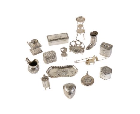 COLLECTION OF ENGLISH AND CONTINENTAL SILVER VERTU, mostly Dutch, 19th century and later, comprising five trinket boxes, pin 