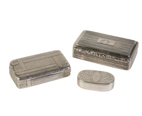 GEORGE IV SILVER SNUFF BOX, probably by Thomas Shaw, Birmingham, 1828, rectangular form, cast foliate clasp, linea panels, th
