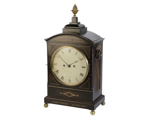 REGENCY MAHOGANY BRACKET CLOCK, the 20cm painted dial with Roman numerals, inscribed " Johnson No 10 FL", the twin fusee move