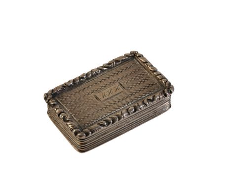 WILLIAM IV SILVER VINAIGRETTE, by Nathaniel Mills, Birmingham, 1835, rectangular form, rounded corners, engine turned panels,