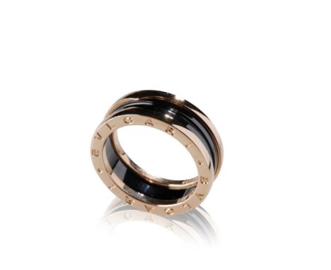 BULGARI B.ZERO 18K ROSE GOLD &amp; BLACK CERAMIC RING, the exterior rose gold bands stamped "Bulgari". Ring size S