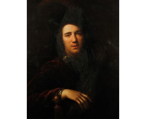 CONTINENTAL SCHOOL, 17th century A half length portrait of a young man wearing a feather plumed hat, oil on canvas, 80cm x 64