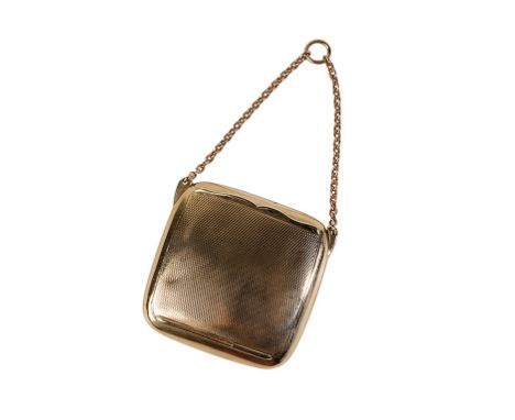 9CT YELLOW GOLD COMPACT, by Asprey &amp; Co, Chester, 1915, rectangular form, engine turned case, the hinged cover fitted wit