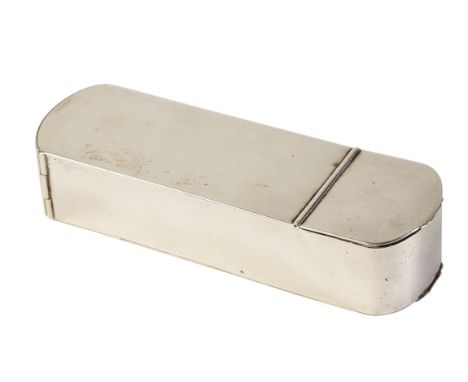 VICTORIAN SILVER PIPE COMPANION BOX, plain oblong form, with three hinged-top compartments, 15cm long x 5cm wide (c. 7.3oz)