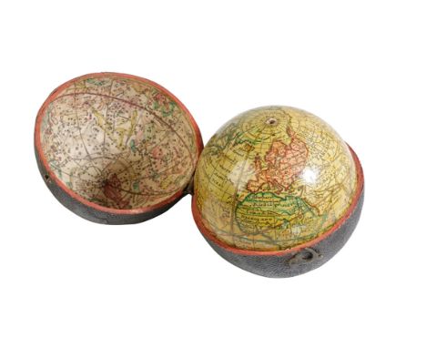 GEORGE III 2 3/4-INCH POCKET GLOBE, AFTER MOLL, 18TH CENTURY, the globe made up of twelve hand-coloured engraved gores and tw