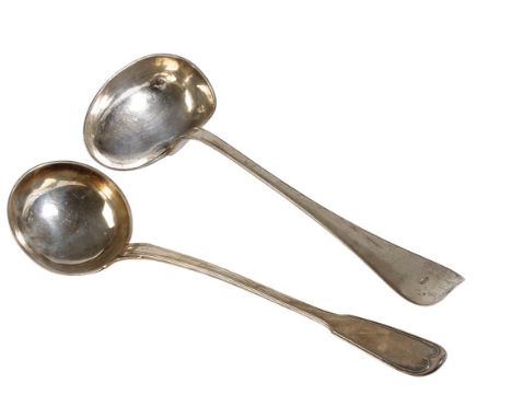 19TH CENTURY SWEDISH SILVER SOUP LADLE, by Daniel Hallman,Stockholm, and a Continental silver fiddle and thread pattern sauce