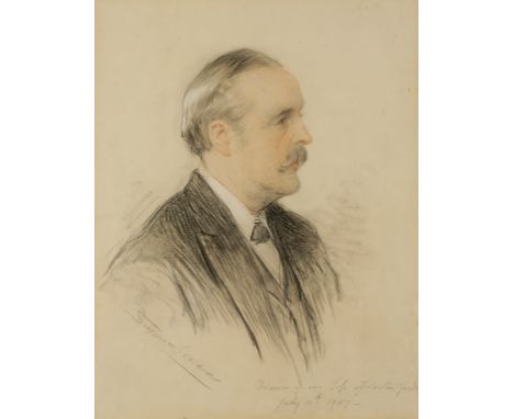 JOHN SEYMOUR LUCAS (1849-1923) A profile head and shoulders portrait of Arthur James Balfour (1848-1930) Prime Minister betwe