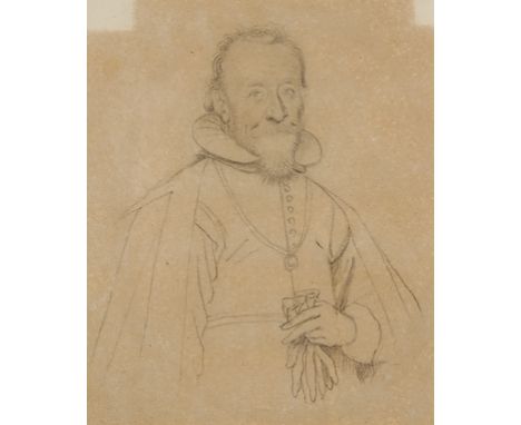 ENGLISH SCHOOL, 19th century A half-length portrait of a gentleman in Elizabethan dress, pencil, 14.5cm x 11.5cm;  together w