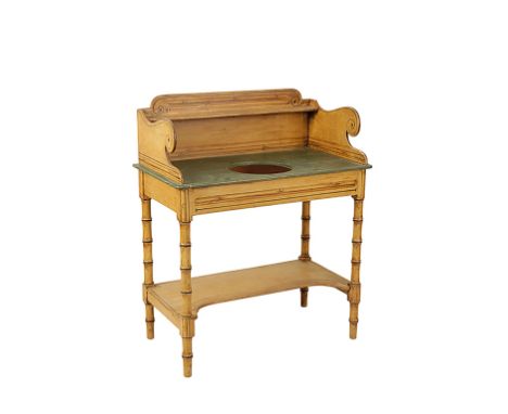 REGENCY PAINTED WASH STAND with simulated bamboo decoration, the green painted top with a circular aperture over a shelf with