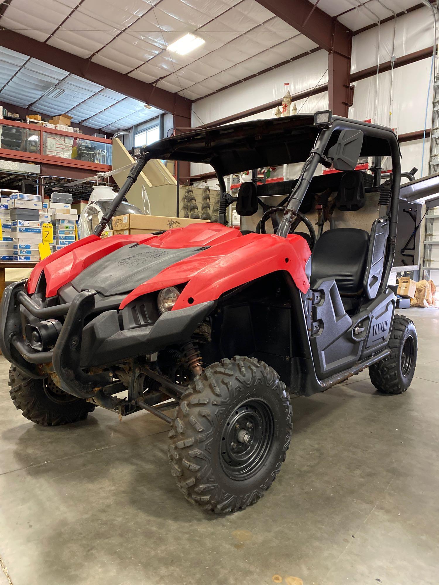 2014 YAMAHA RHINO UTV WITH CUSTOM ALUMINUM STORAGE IN REAR, RUNS AND OPERATES, APPROX 895 HOURS S