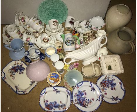 Large quantity of ceramics including part tea services, commemorative cups and saucers, vases etc.