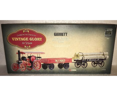 Corgi limited edition Vintage Glory of Steam 80305 Garrett 4CD Road Tractor, Trailers &amp; LOg Load- Wynns. Excellent unused