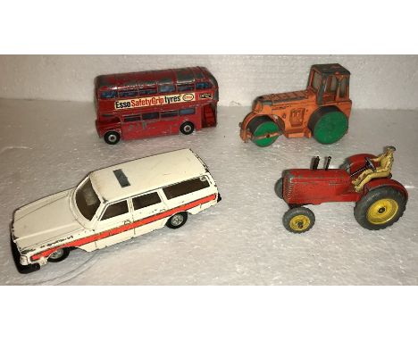 Four Dinky models to include Massey Harris, 279 Aveling Barford Diesel Roller (damage to front),Volvo 265 Diesel Estate Car a