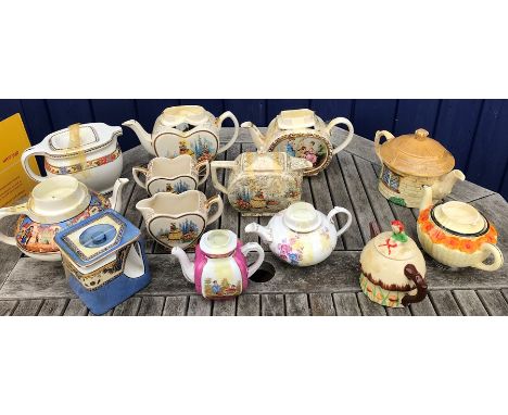 Various early 20thC teapots including Suvesco, Sylvac cottage, Lingard Webster tea service etc... 