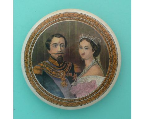 Napoleon III and Empress Eugenie (156).(potlid, pot lid, Prattware, Staffordshire).