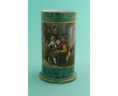 A good malachite ground spill vase: Jolly Topers (406) 118mm.(potlid, pot lid, Prattware, Staffordshire).