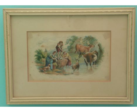 The original watercolour design for The Torrent (411) inscribed in pencil ‘Berghem px La Torrent’.(potlid, pot lid, Prattware