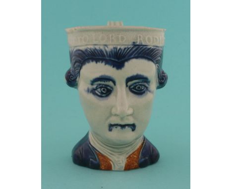Admiral Lord Rodney: a pearlware character mug inscribed ‘Success to Lord Rodney’ around the rim, the foot moulded with a col