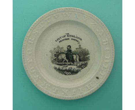 Princess Royal: a good alphabet nursery plate printed in black with a named equestrian portrait, circa 1844, 176mm. (commemor
