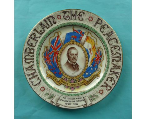 1938 Munich Peace Conference: a Paragon plate with named portrait of Chamberlain, 270mm. (commemorative, commemorating, polit