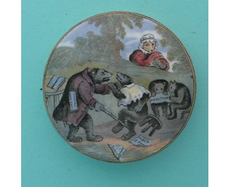 Bears at School (9).(potlid, pot lid, Prattware, Staffordshire).
