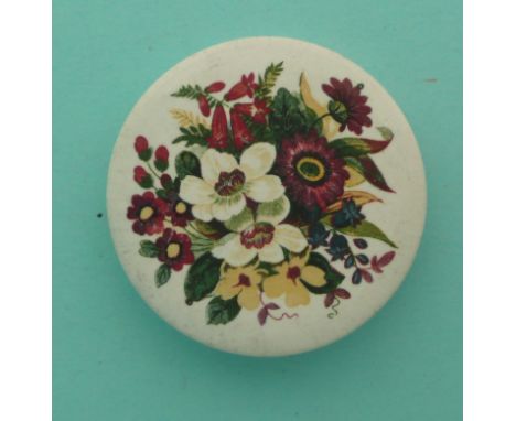 An unrecorded floral lid, circa 1855, 70mm.(potlid, pot lid, Prattware, Staffordshire).