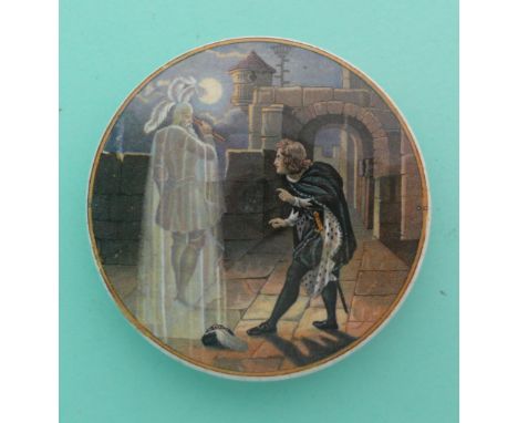 Hamlet and His Father’s Ghost (231).(potlid, pot lid, Prattware, Staffordshire).