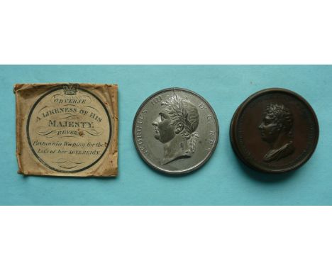 George IV: a circular copper box and cover in the form of a medallion embossed with a portrait and inscribed and dated 1821 o