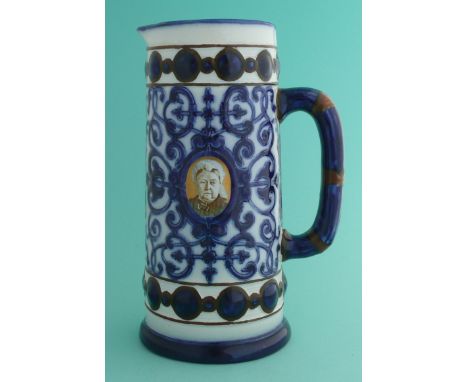 Victoria’s Jubilee: a good stylish slender tapering jug by Doulton & Co, formerly Pinder, Bourne & Co, printed in brown on go