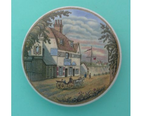Belle Vue Tavern with Carriage (28).(potlid, pot lid, Prattware, Staffordshire).